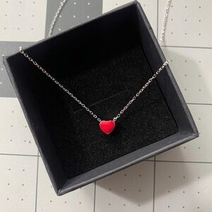 Dainty 925 Sterling Silver Red black Heart Necklace